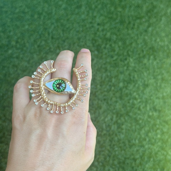 Evil Eye Ring with green eye Surrealism - Picture 3 of 5